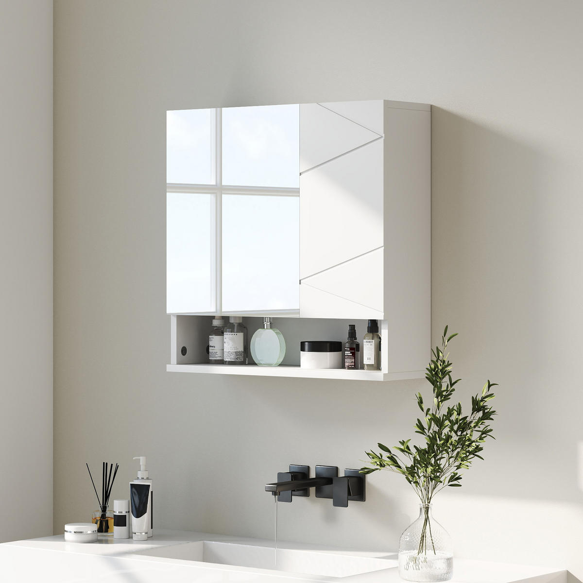 SPIEGELSCHRANK Badezimmer-Wandspiegelschrank, 2-türiger Stauschrank, 55 x 17 x 55 cm ,weiß - Braun, Glas (55/55/17cm) - Vallsero