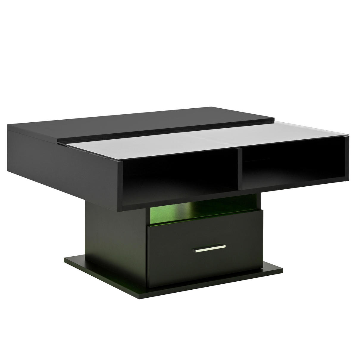 COUCHTISCH höhenverstellbar 78x78 cm Schwarz mit LED & Stauraum - Schwarz, Holzwerkstoff (78/78/45cm) - Meubliv
