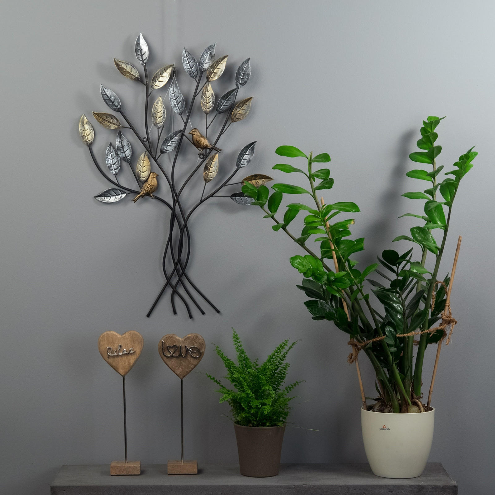 WANDDEKO Baum mit Vögeln 76x50 cm, Metall silber-gold - Silberfarben, Metall (50/76/5cm) - DESIGN DELIGHTS