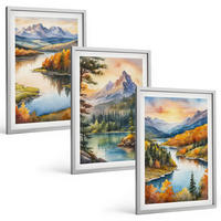 BILDER SET 3er Set - 40x60 cm Silberner Rahmen - Berglandschaften mit einem Fluss - Silberfarben, Kunststoff (40/60cm) - TULUP