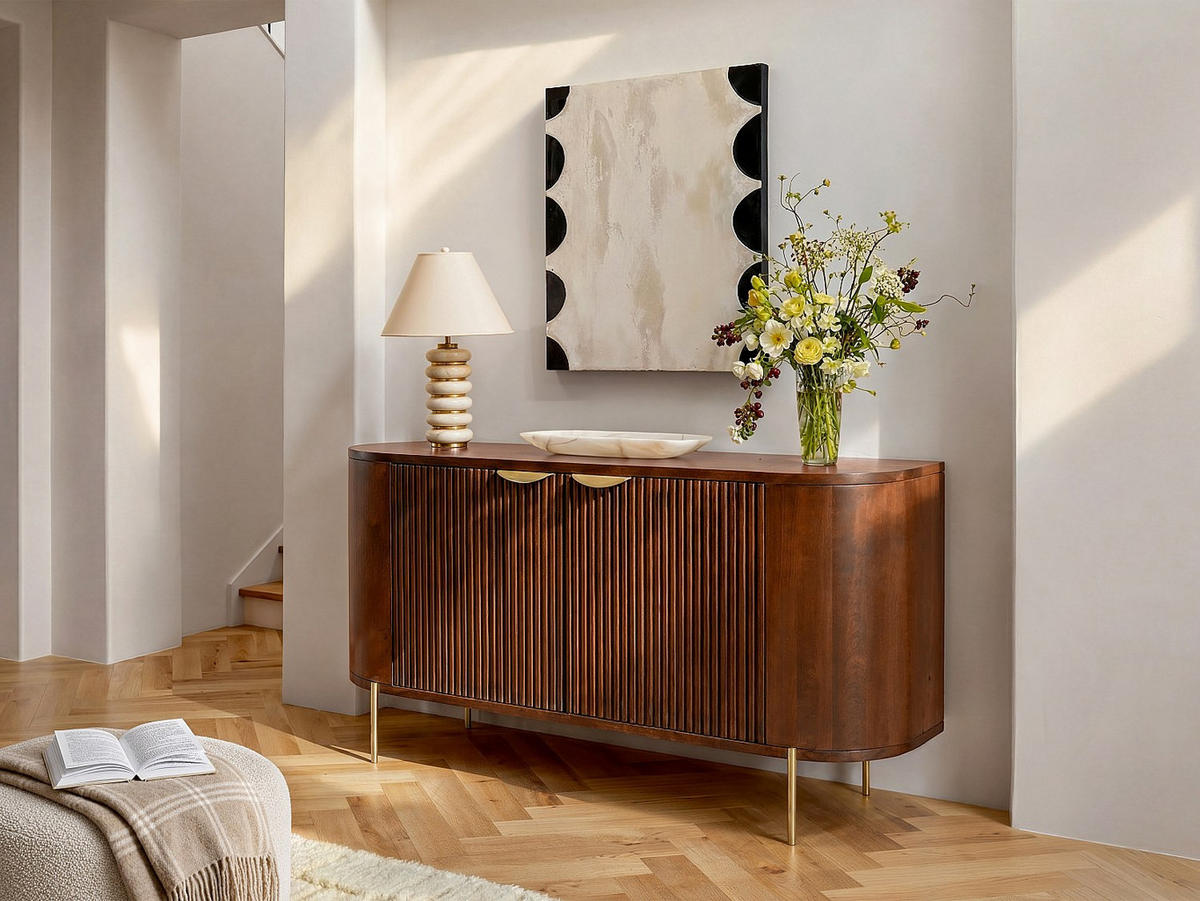 SIDEBOARD - 165 cm x 40 cm - holz - naturfarben dunkel, goldfarben Nevili - Goldfarben/Naturfarben, Holz (165/80/40cm) - Vente-Unique