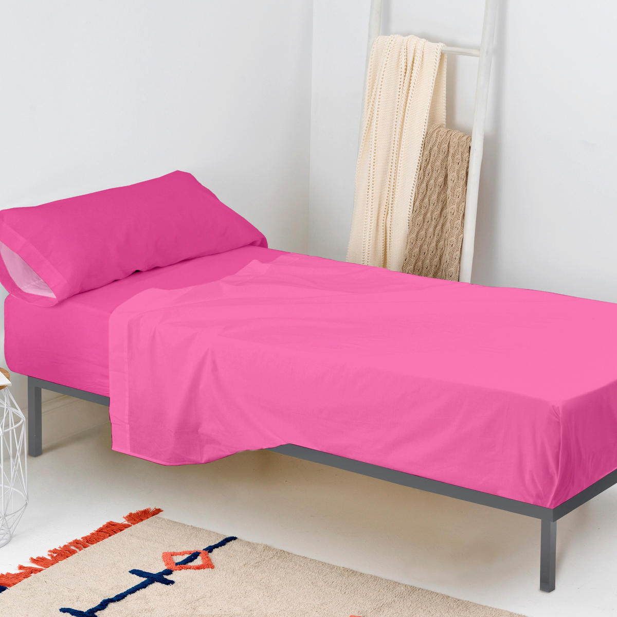 SPANNBETTTUCH basic 105x200x32 cm fuchsie - Rosa, Textil (105/200cm) - Happy Friday