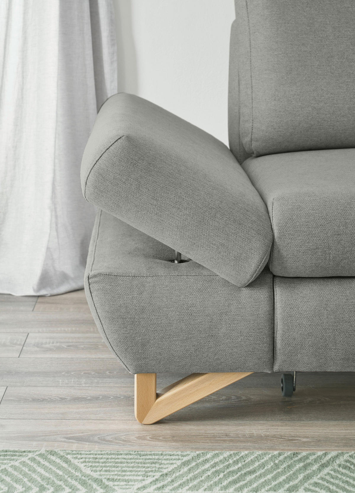 ECKSOFA hellgrau Velours, Sofa mit Bettfunktion und Stauraum 284 cm - Hellgrau, Holz/Textil (284/166cm) - Furn.Design