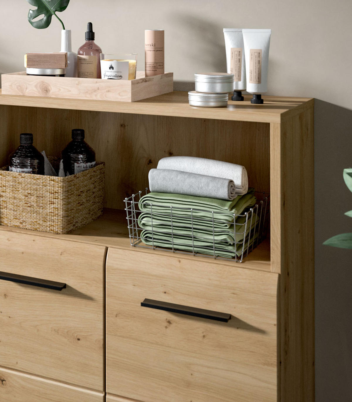 BADKOMMODE Set Eiche Artisan, 2x Badkommode 60 x 80 cm, Cover - Schwarz/Eiche Artisan, Holzwerkstoff/Kunststoff (120/80/30cm) - Inn.Furn