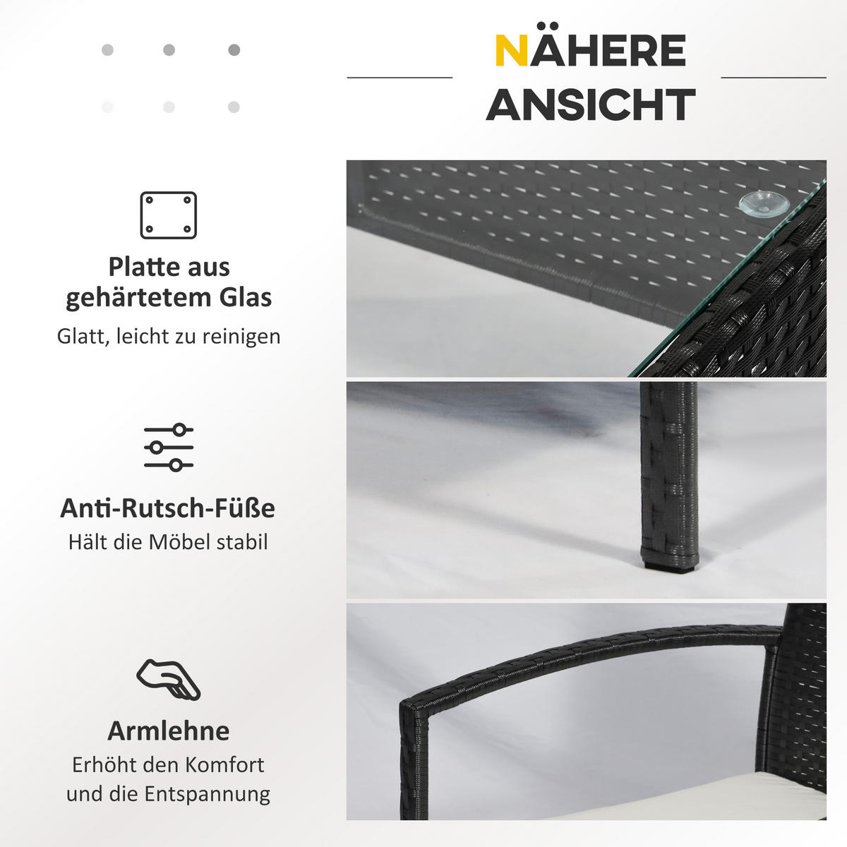 SITZGRUPPE Garnitur Lounge Sofa Gartenset 7 tlg. mit Kissen, Schwarz - Schwarz, Kunststoff - Outsunny