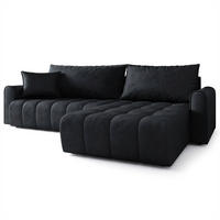 ECKSOFA FRIGA Schwarz Velours-Stoff mit Schlaffunktion - Schwarz, Holz (283/185cm) - MASSENO