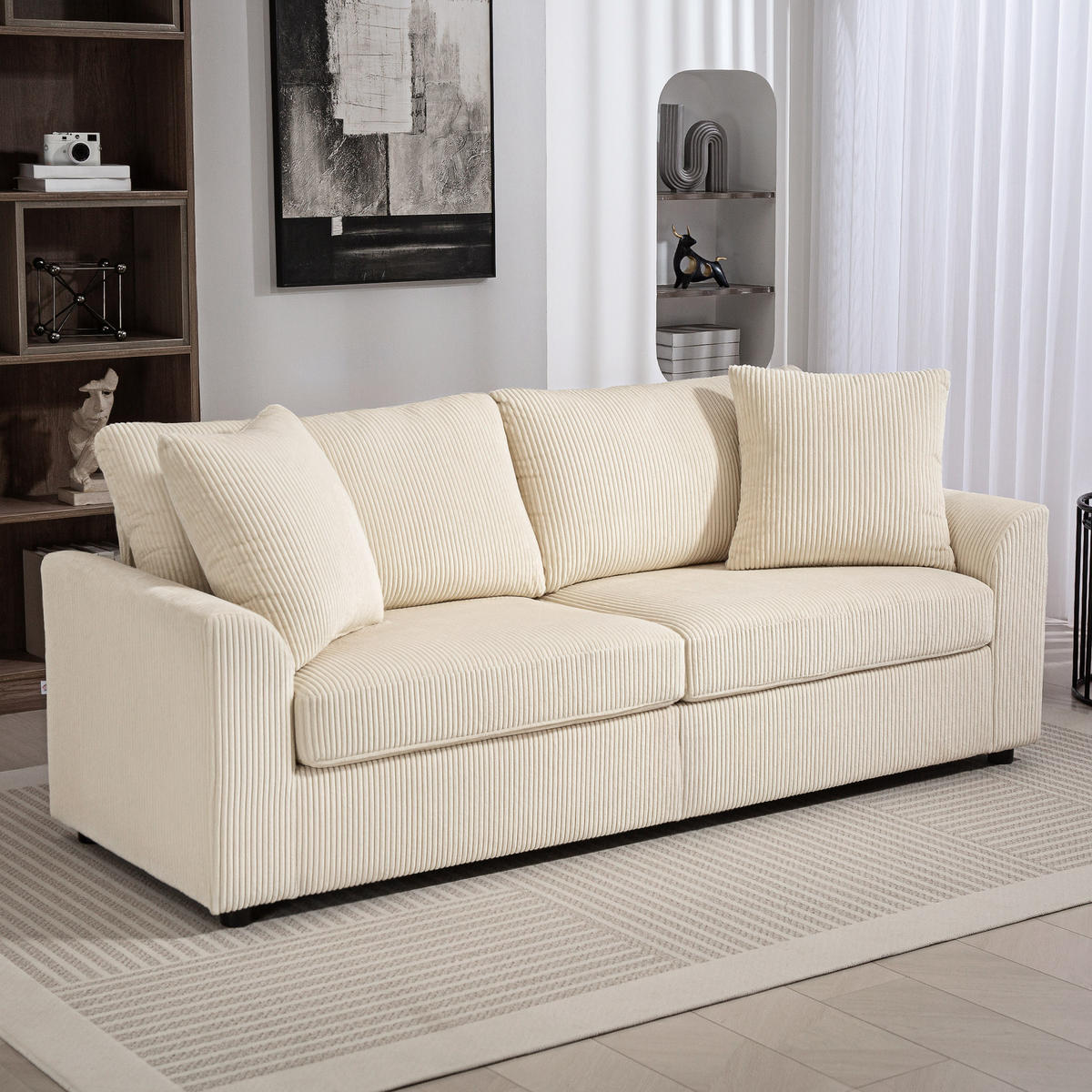 3-SITZER-SOFA Polyester Cremeweiß - Creme, Kunststoff (80/88/212cm) - HOMCOM
