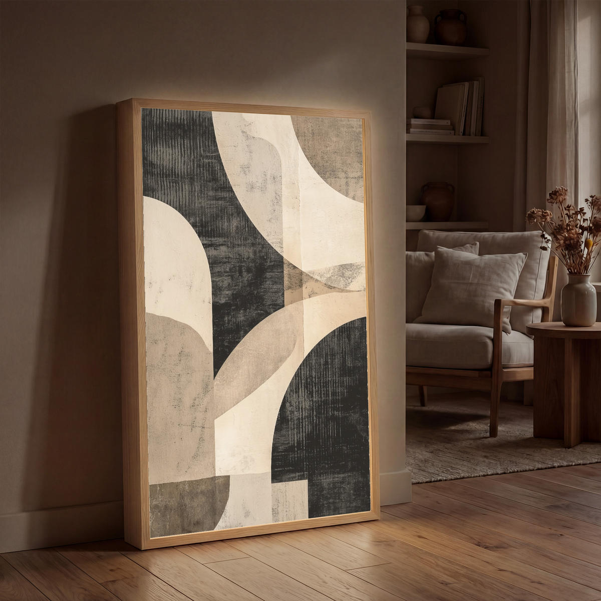 NÁSTĚNNÁ LAMPA S AKUMULÁTOREM Abstraktní - Tvary - Moderní - Béžová 60x90 cm - šedá, kompozitní dřevo (60/90/8cm) - OnlyWow