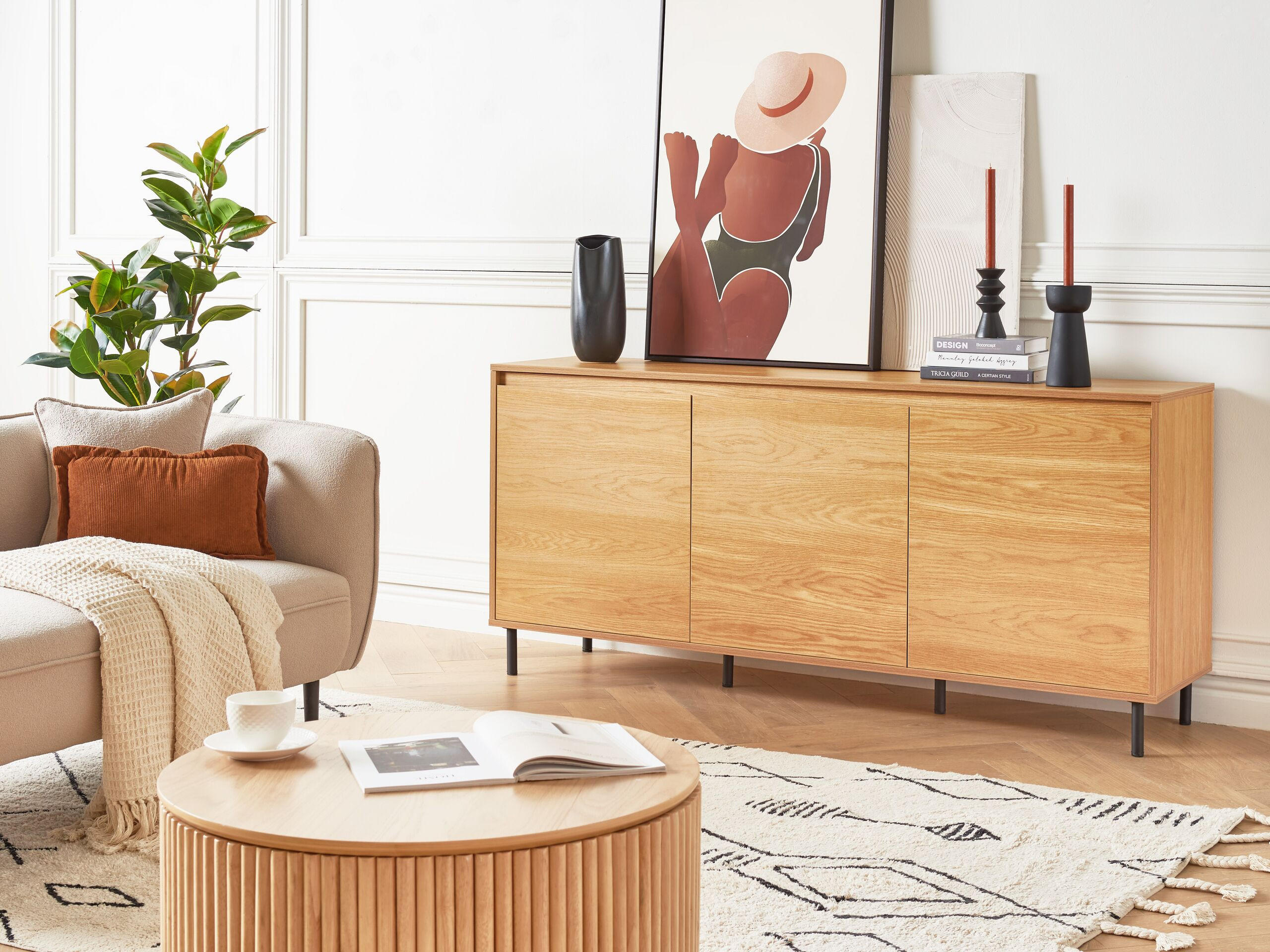 SIDEBOARD Heller Holzfarbton Nikea - Hellbraun/Schwarz, Holzwerkstoff (165/75/40cm) - Beliani