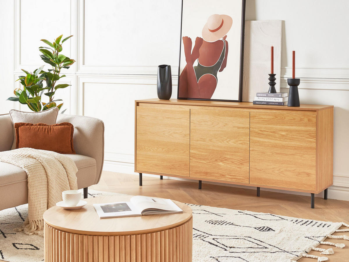 SIDEBOARD Heller Holzfarbton Nikea - Hellbraun/Schwarz, Holzwerkstoff (165/75/40cm) - Beliani