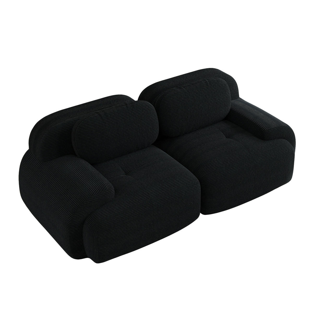 2-SITZER-SOFA Ecksofa 208/103/75 cm schwarz aus Cordstoff mit geschwungenen Armlehnen - Schwarz, Textil (103/75/208cm) - OKWISH