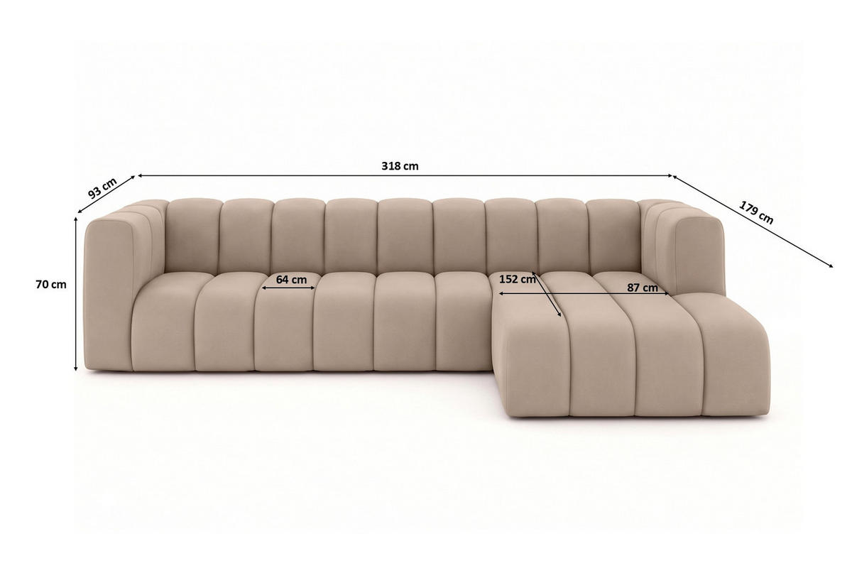 ECKSOFA L-Form GRAND 318 cm, Stoff Salvador, Beige, Rechts - Beige, Holz (318/179cm) - Kaiser Möbel