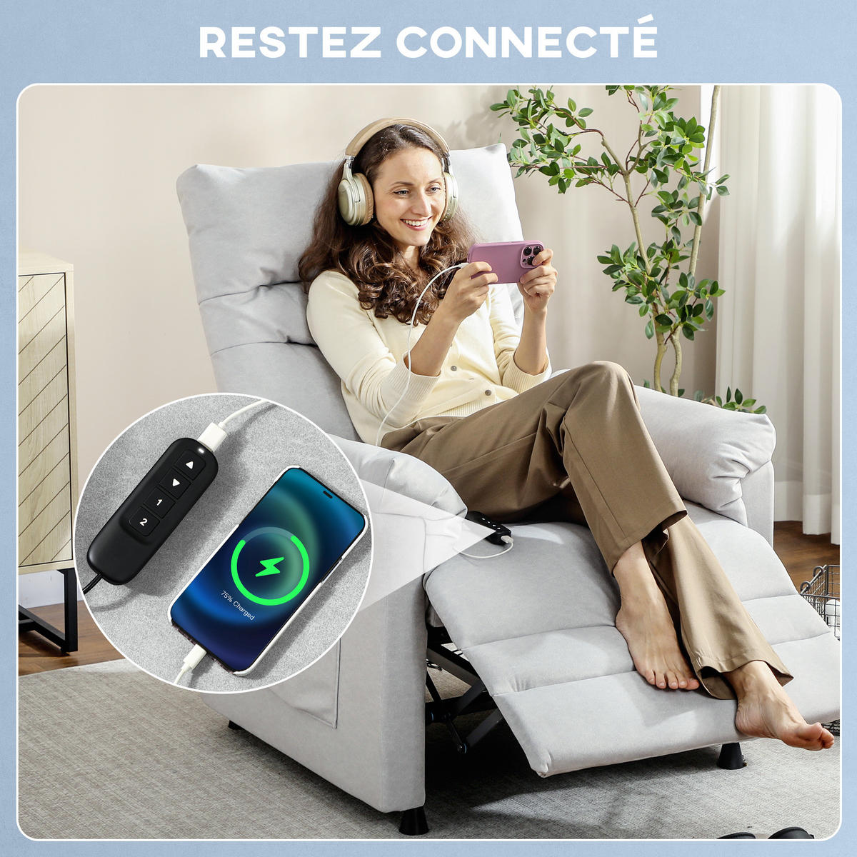 MASSAGESESSEL DE-15448 leiser Motor mit Massage & Heizung Grau - Hellgrau, Metall (82/106/99cm) - ComfortXL