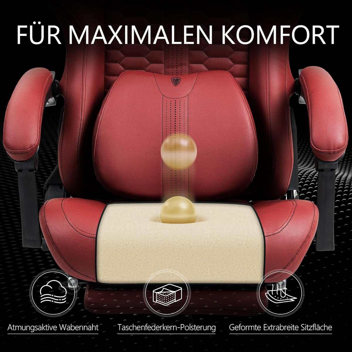 GAMING-STUHL & hoher Rückenlehne, Massagefunktion PU-Leder - Rot, Leder (61/117/61cm)