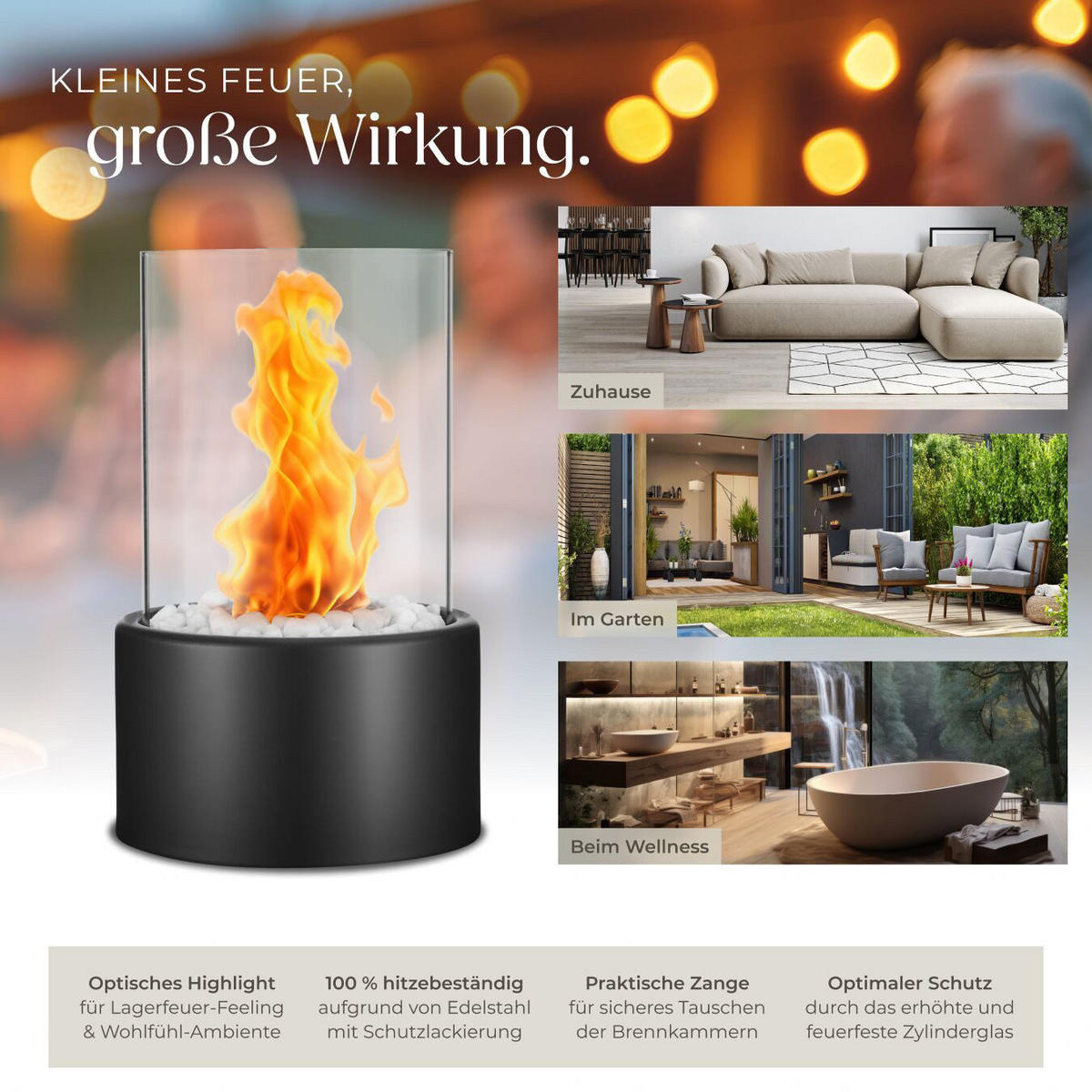TISCHKAMIN Ignivora 16/16/27 cm - Schwarz, Metall (16/27/16cm) - ZMH