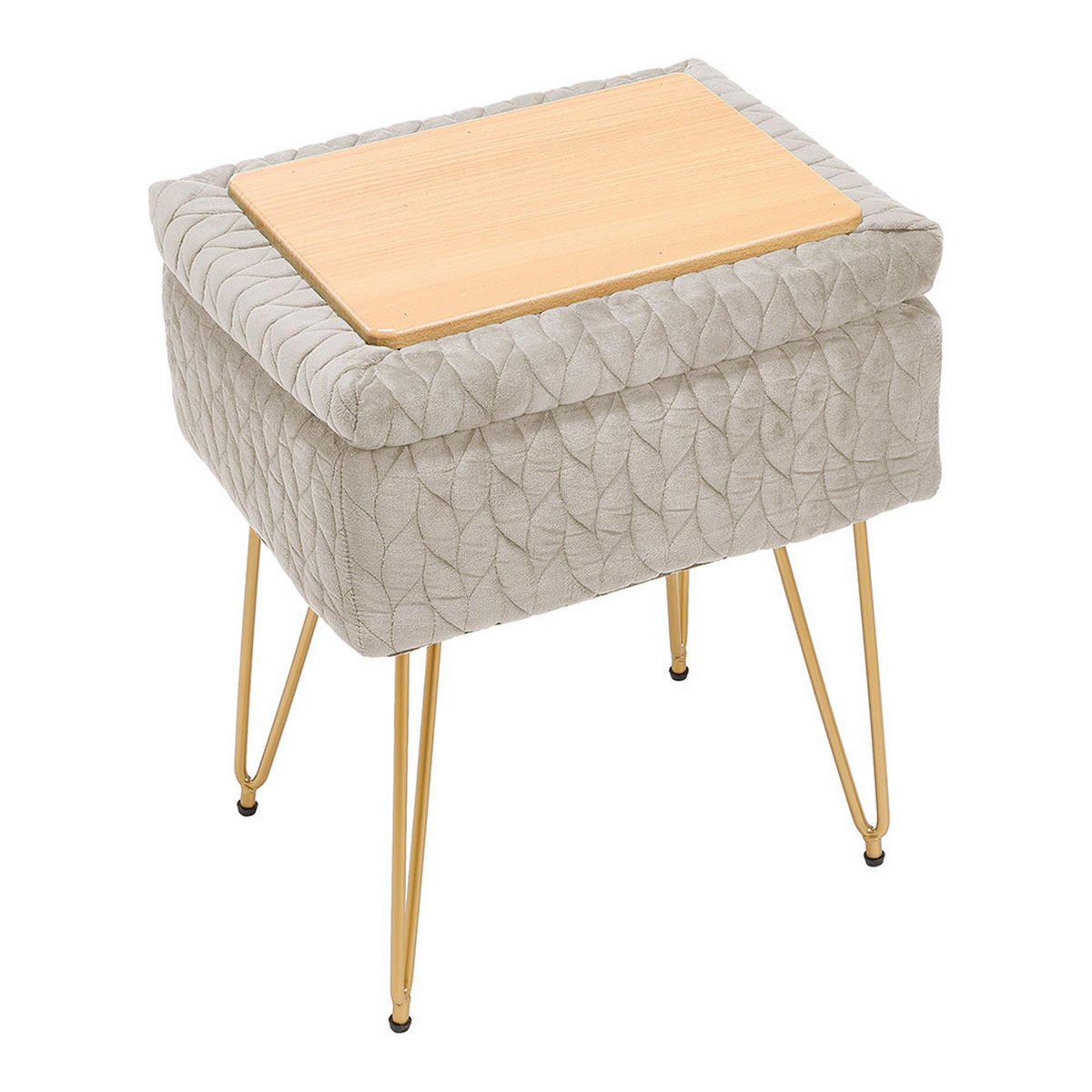 SCHMINKTISCHHOCKER 40/30/48 cm Stauraum Metallbeine Plüschstoff Beige - Beige/Goldfarben, Holz/Textil (40/48/30cm) - Livingandhome