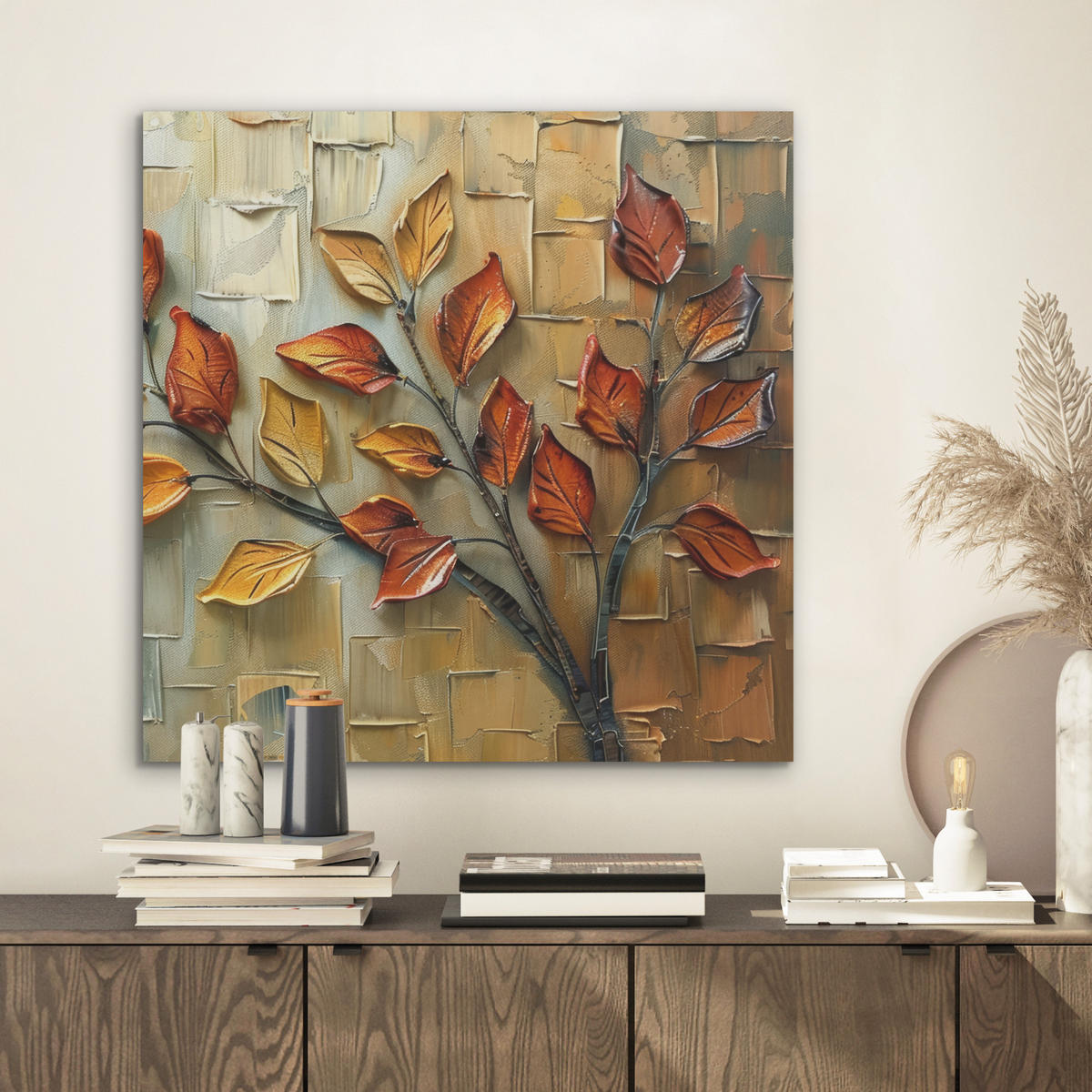 AKUSTIKBILD Baum - Abstrakt - Natur - Kunst Wandbilder 60x60 cm - Goldfarben, Kunststoff (60/60/0.9cm) - MuchoWow