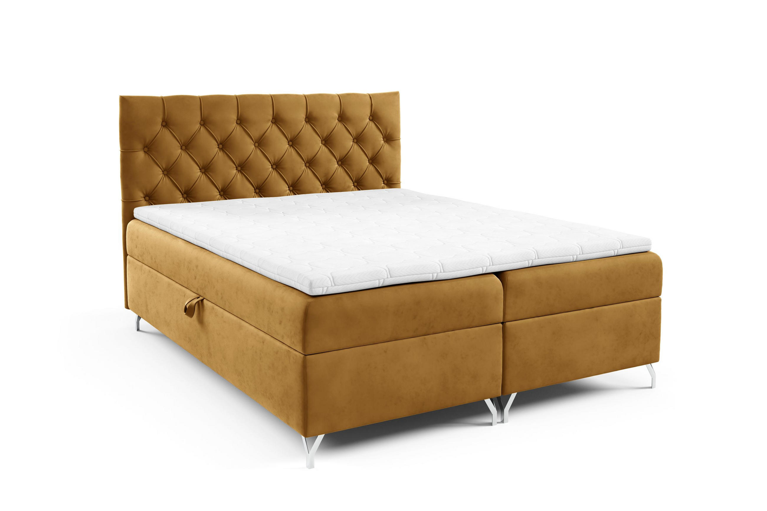 BOXBETT mit Stauraum und Topper Senf 120x200 cm - Gelb, Textil (120/200cm) - Home Collective