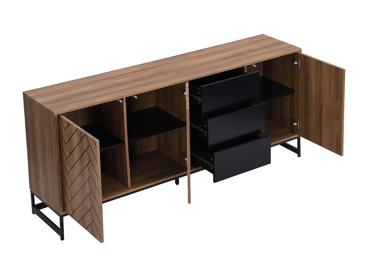 SIDEBOARD mit 3 Türen & 3 Schubladen - MDF - Naturfarben & Schwarz - CARATANA - Naturfarben, Holz (180/80/40cm) - Vente-Unique