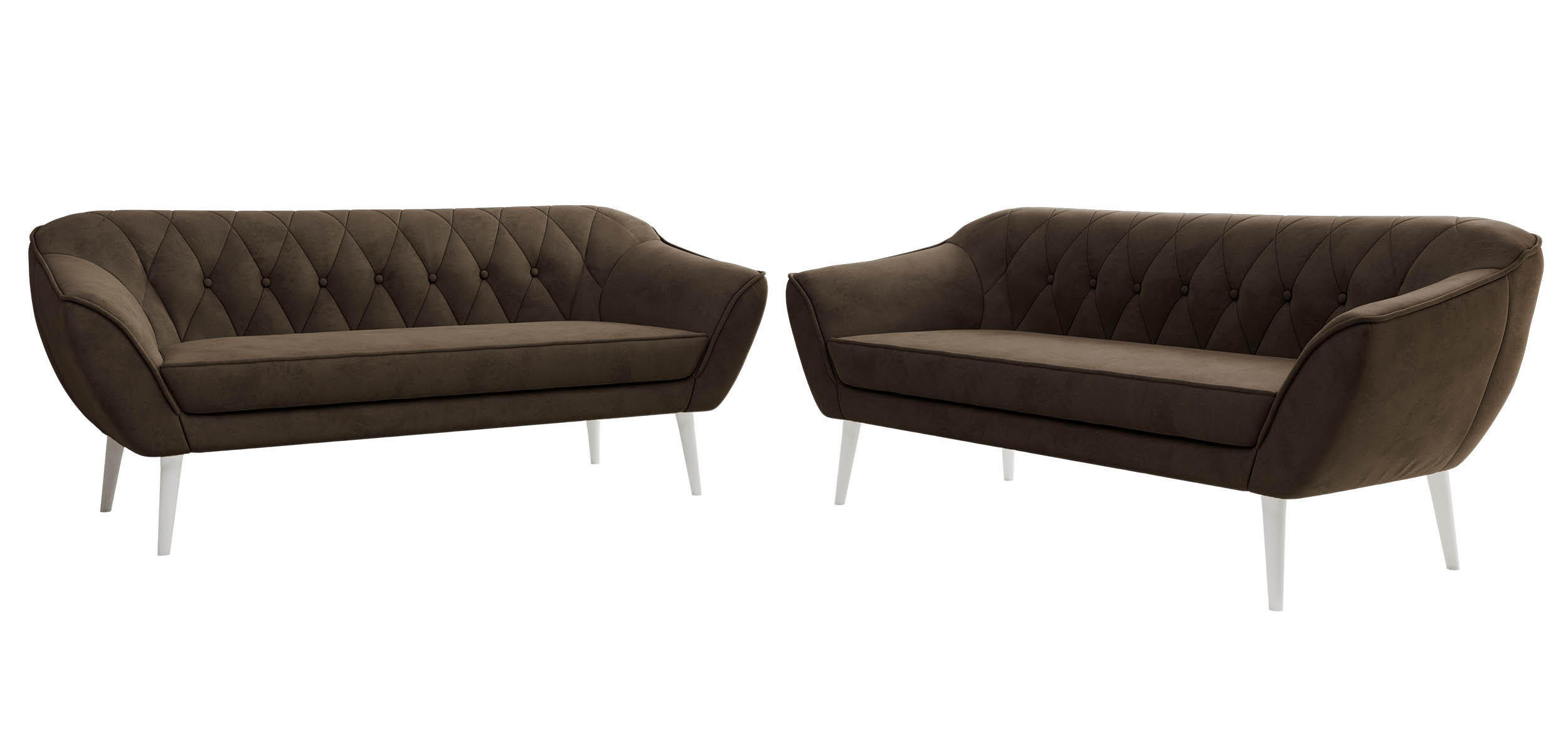 SEDACÍ SOUPRAVA 3+3 PIRS - Hnědá Samet - Bílé nohy - bílá/tmavě hnědá, kompozitní dřevo/textil (180/75/74cm) - MKS