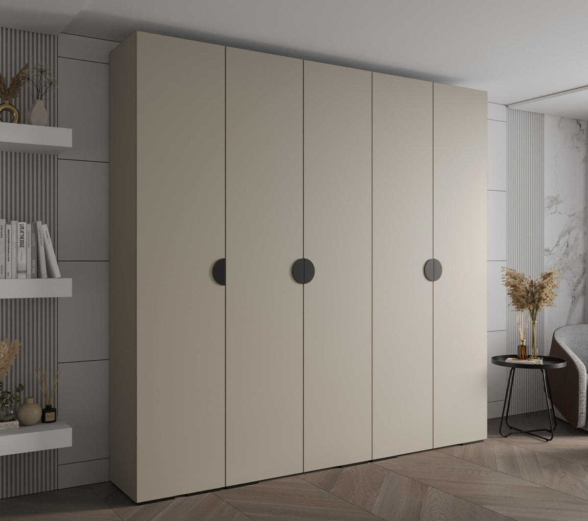 DREHTÜRENSCHRANK 236.7/250/47 5-türig - Kaschmir/Schwarz, Holz/Metall (250/236.7/47cm) - Abiks Möbel