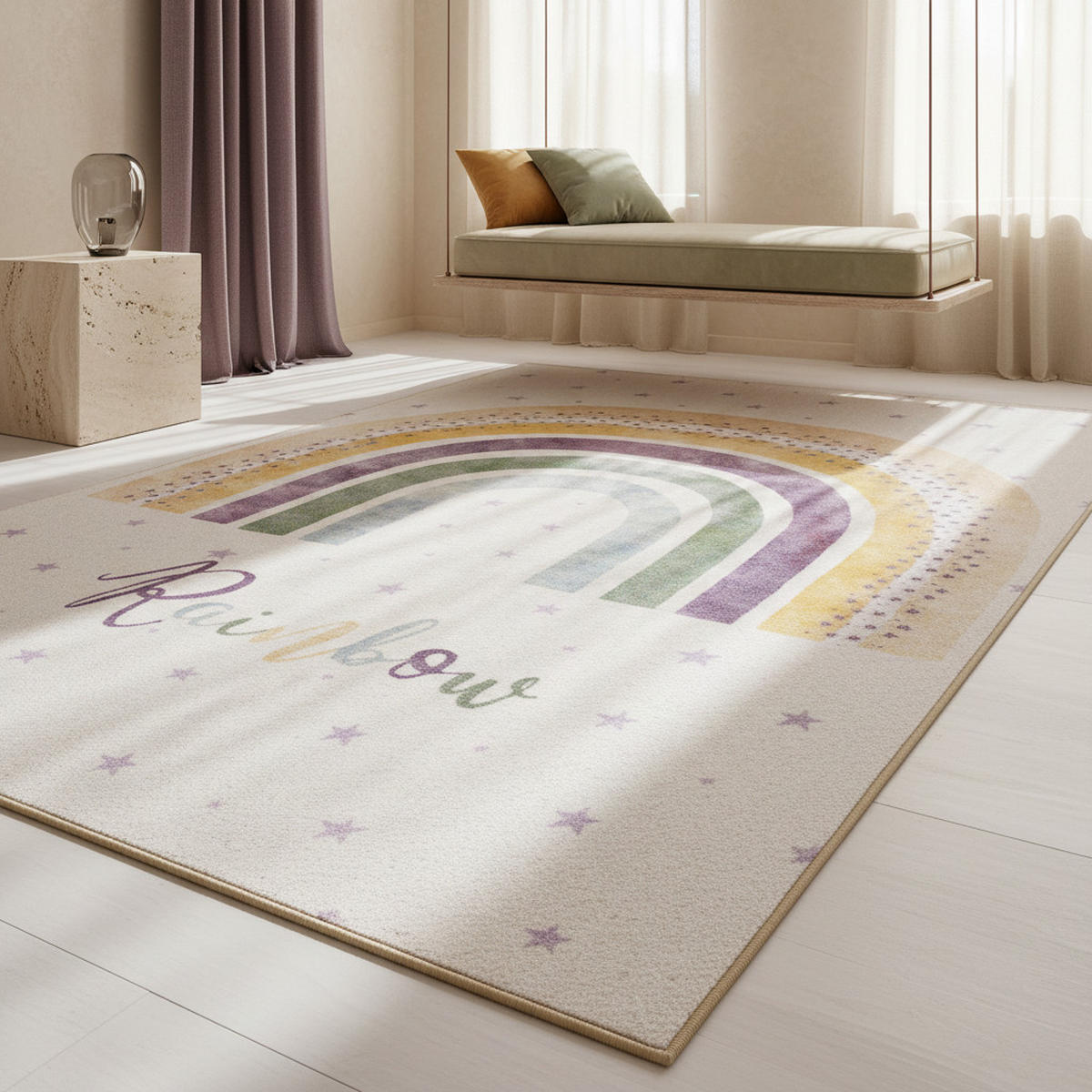 KINDERTEPPICH Regenbogen Pflegeleicht Waschbar Kinderzimmer OEKO-TEX Creme 100x150 cm Flur – TRAUN - Beige, Textil (100/150cm) - KADIMA DESIGN