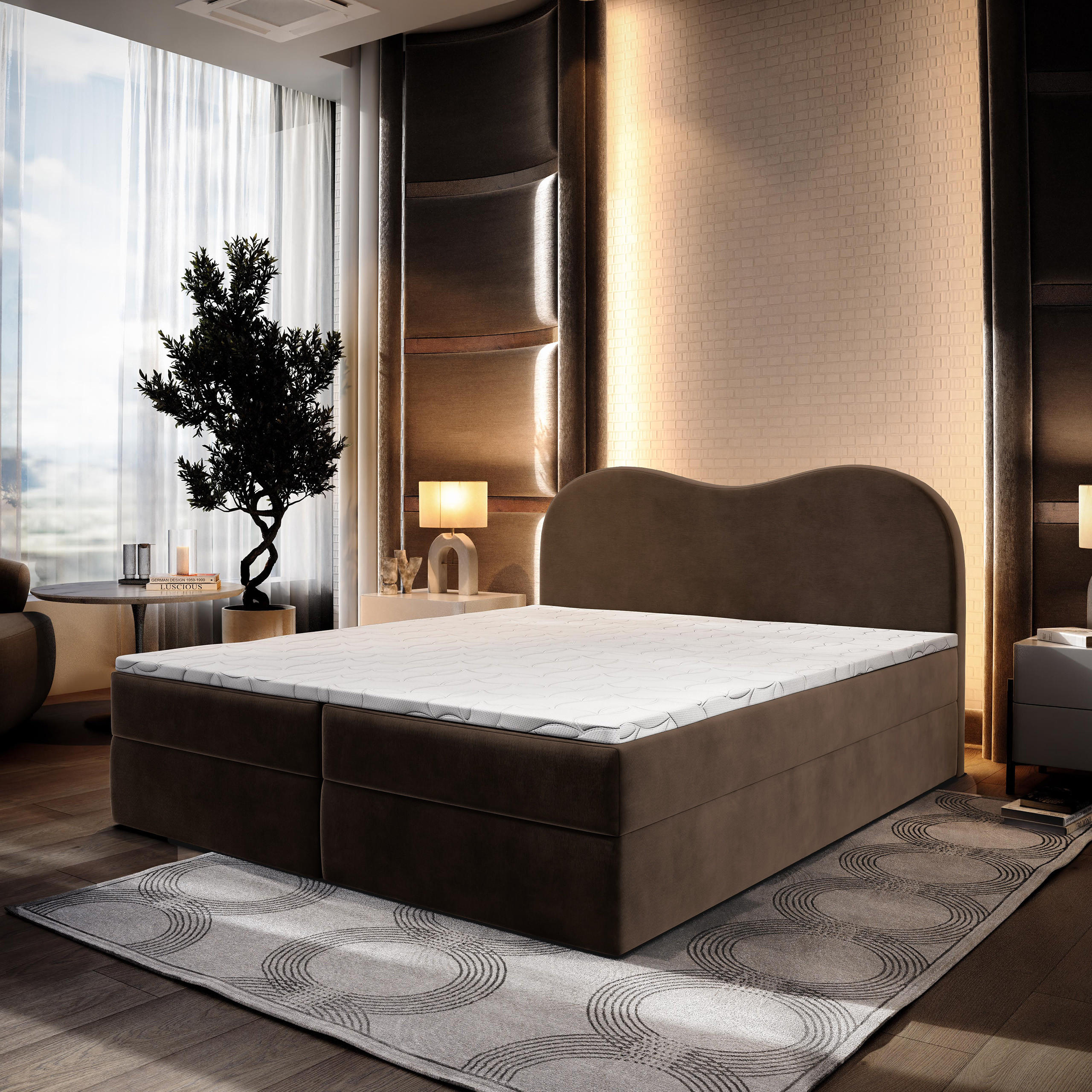 BOXBETT FLUVIA M 180x200 cm mit Matratze und Topper - Braun - Braun, Holz (180/200cm) - MASSENO