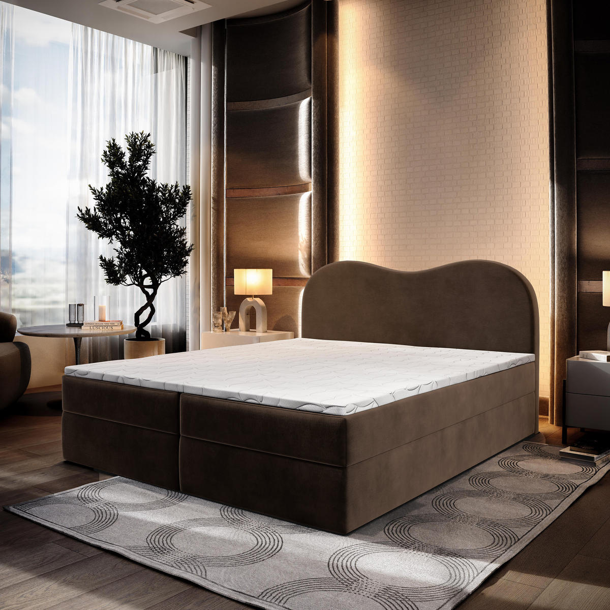 BOXBETT FLUVIA M 160x200 cm mit Matratze und Topper - Braun - Braun, Holz (160/200cm) - MASSENO