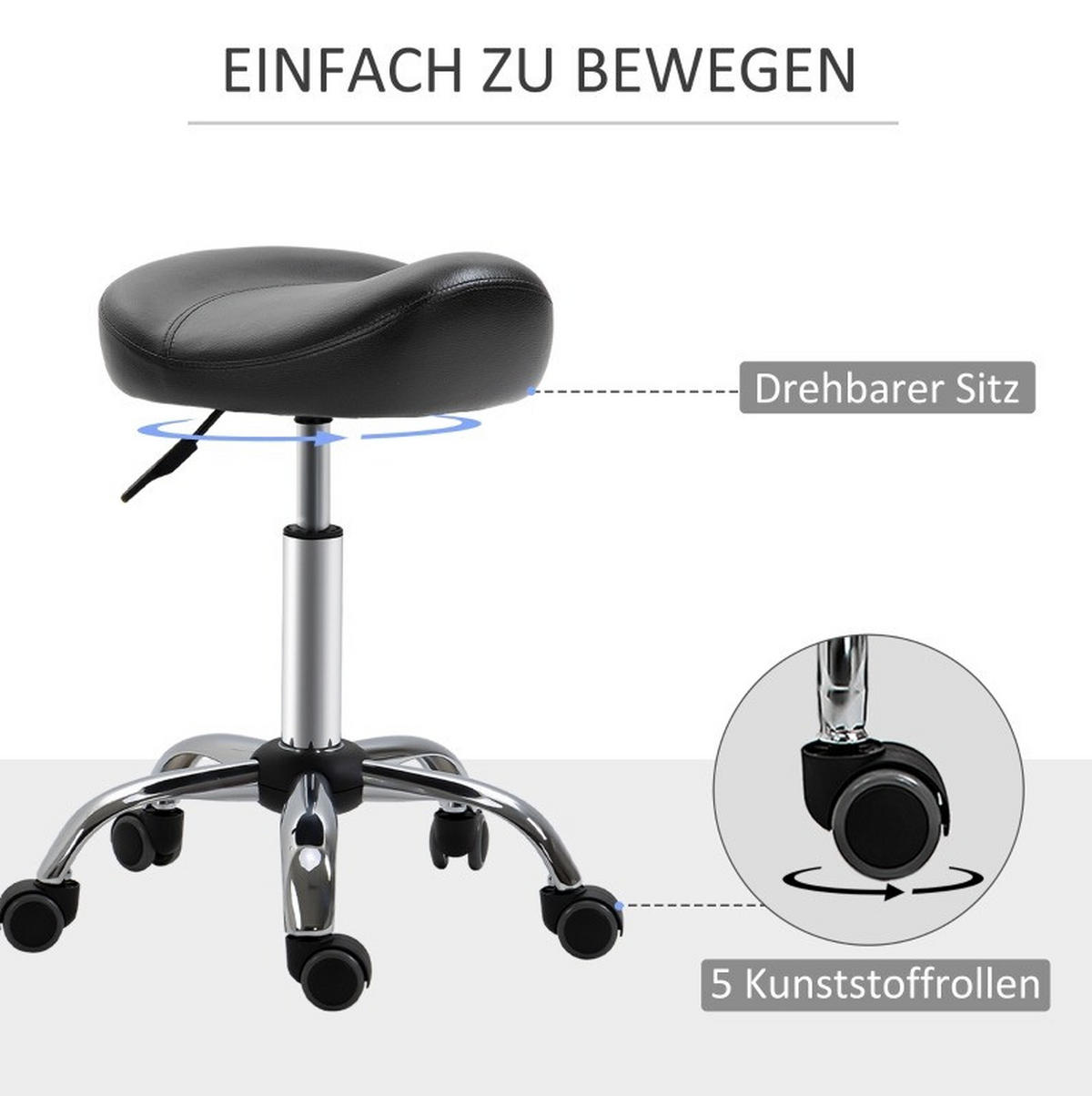 ROLLHOCKER höhenverstellbar 48 x 48 x 54-69 cm Kunstleder Black - Schwarz, Metall (48/69/48cm) - Meubliv