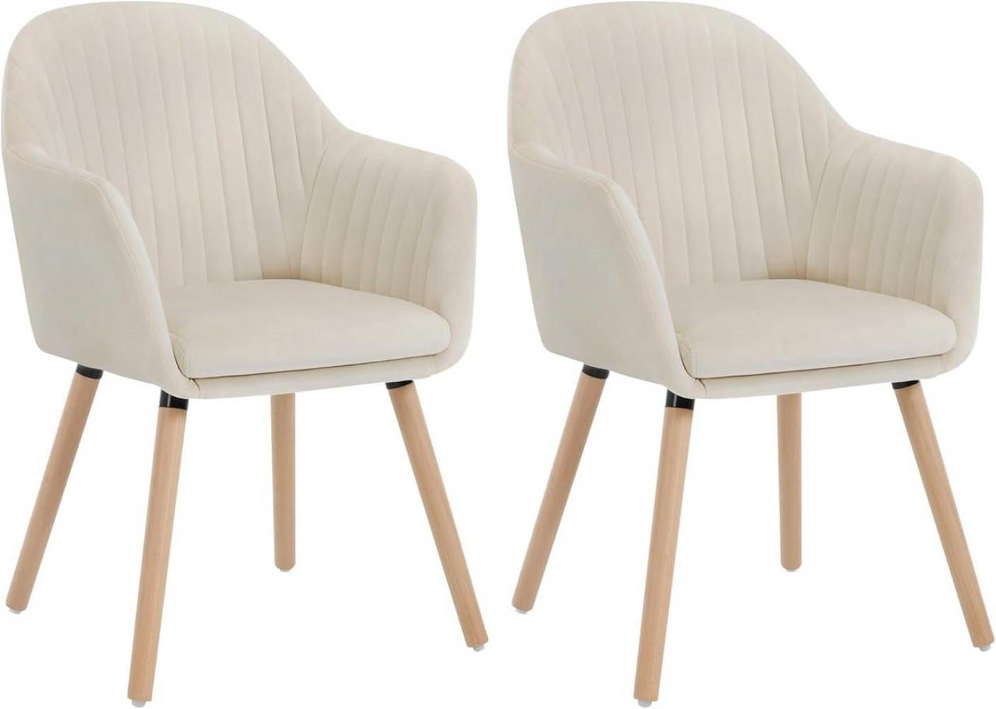ESSZIMMERSTUHL 2er-Set, Samt, Massivholz, Creme - Creme/Naturfarben, Holz/Textil (42/81/50cm) - Woltu