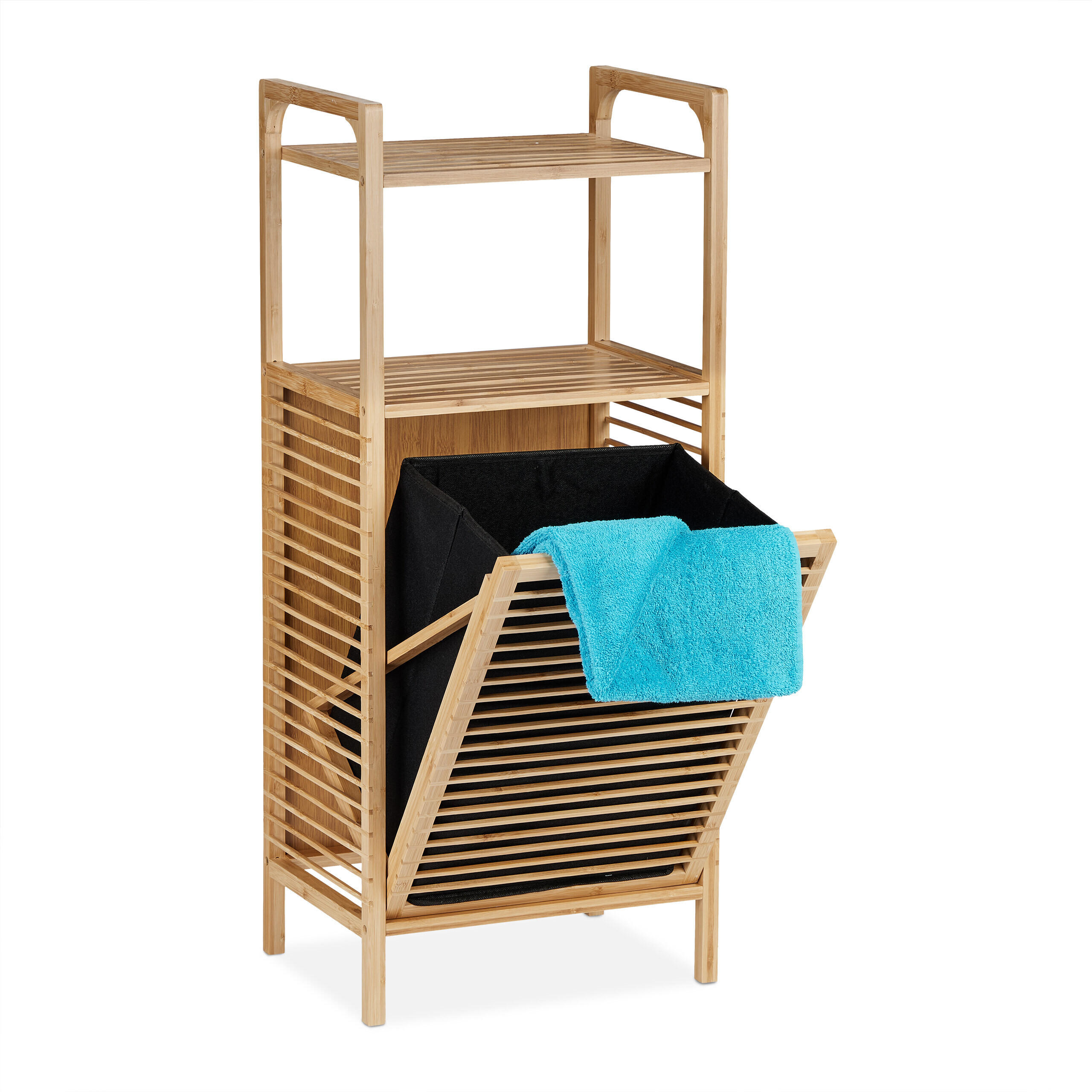 Relaxdays REGÁL Přírodní černá bambus koš na prádlo 2 police 95 cm