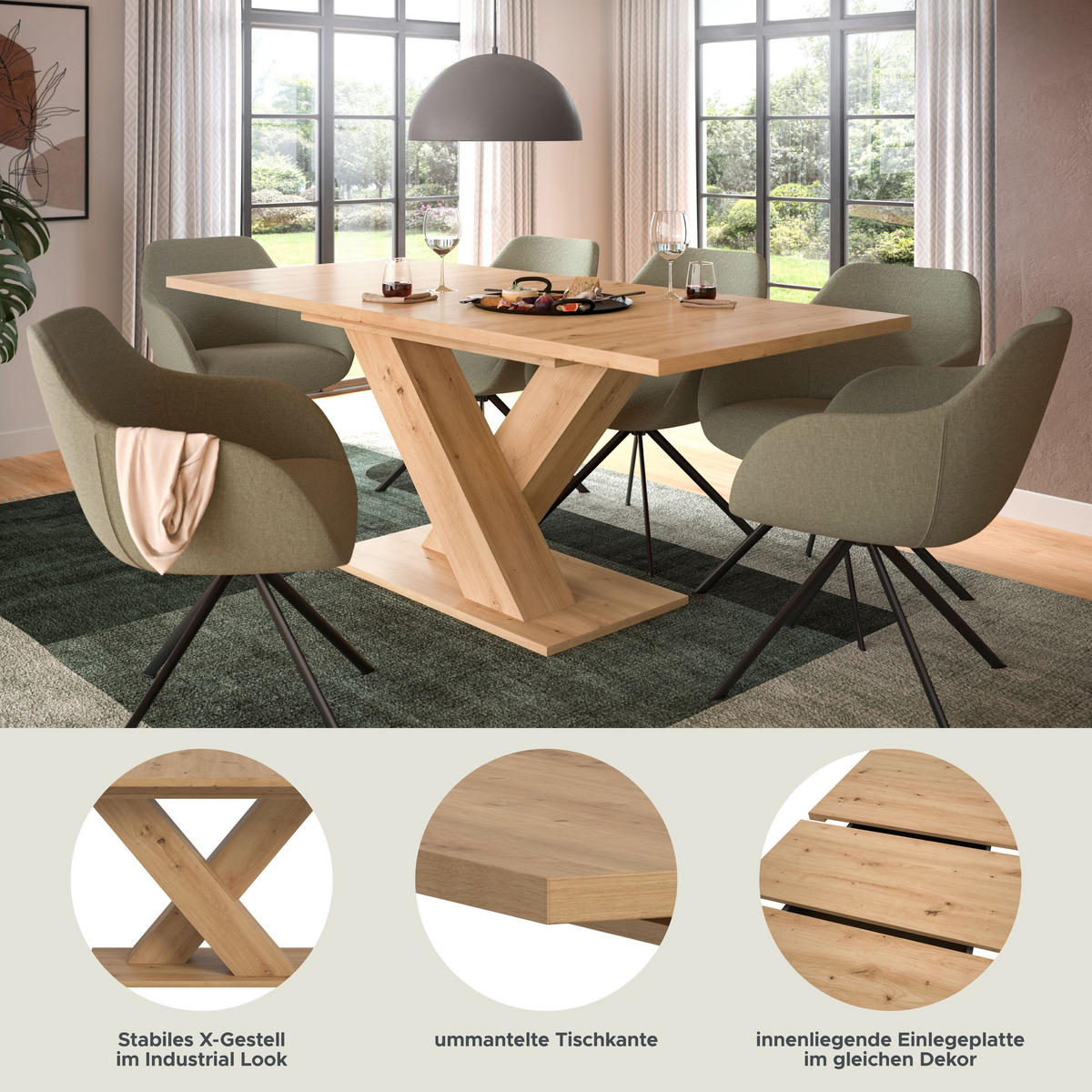 ESSTISCH MOTION (B/H/T: ca. 150/76/90 cm) in Artisan Oak Nachbildung/Artisan Oak Nachbildung - Eiche Artisan, Holzwerkstoff (90/150/76cm)