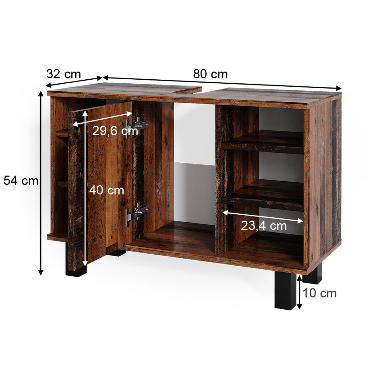WASCHBECKENUNTERSCHRANK Fynn Antikholz 80 x 54 cm - Eichefarben, Holzwerkstoff (80/54/32cm) - Vicco