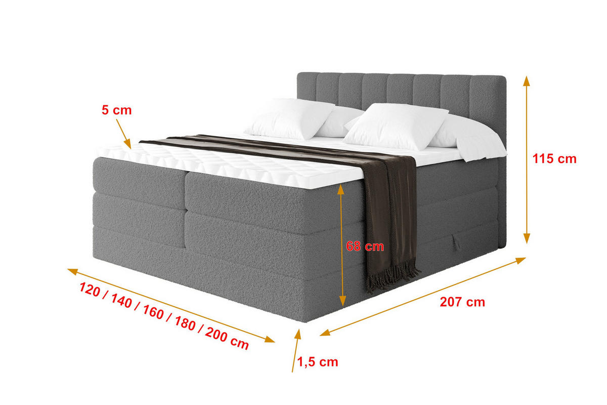 BOXSPRINGOVÁ POSTEL s matrací H3/H4 - OTTA KING - 120x200 cm Šedá - šedobéžová, kompozitní dřevo (120/200cm) - ALTDECOR