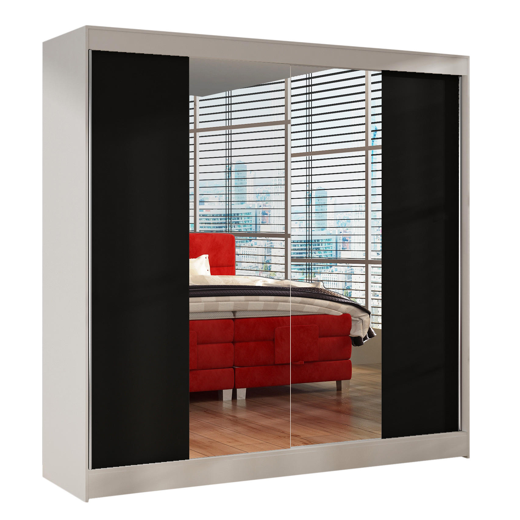 Sofnet Schwebetürenschrank Weiß, Schwarz 200x215x58 cm