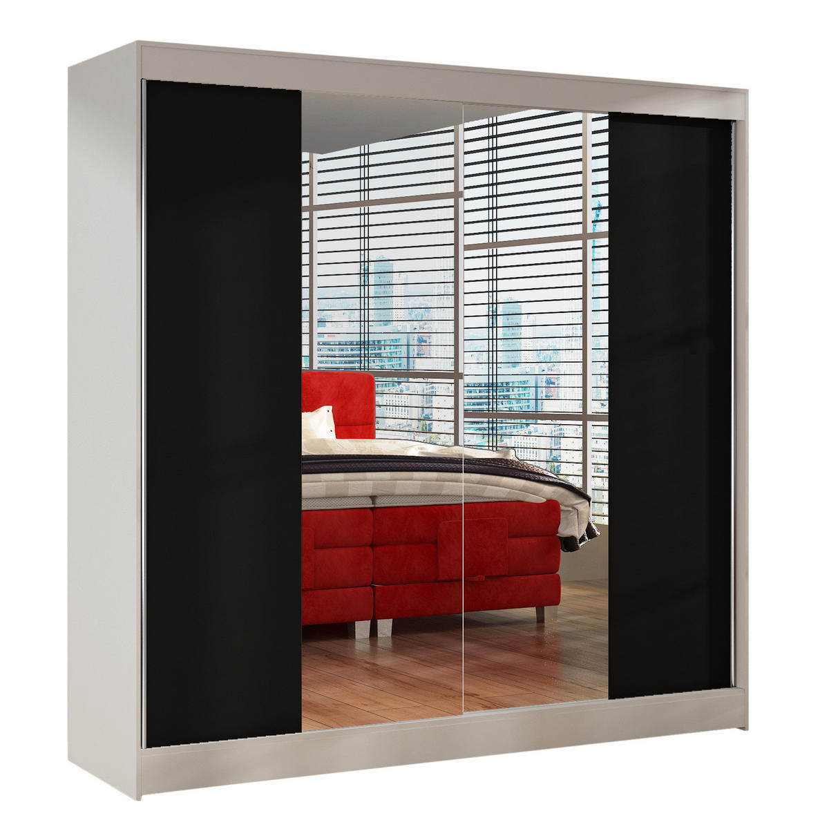 SCHWEBETÜRENSCHRANK Basti II - 200 cm - Schwarz/Weiß, Holzwerkstoff/Metall (200/215/58cm) - Sofnet