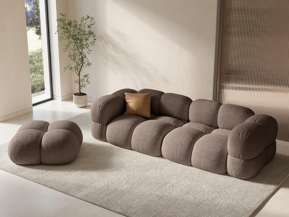 SOFA Loretto aus strukturiertem Stoff cappuccino 4 Sitzplätze - Cappuccino, Textil (100/68/250cm) - Cosmopolitan Design