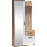 GARDEROBEN-SET Nex mit Spiegel, Haken & Stauraum – 97/195/30 cm – Sonoma Eiche/Weiß - Sonoma Eiche, Holzwerkstoff (97/195/30cm) - WFL GROUP