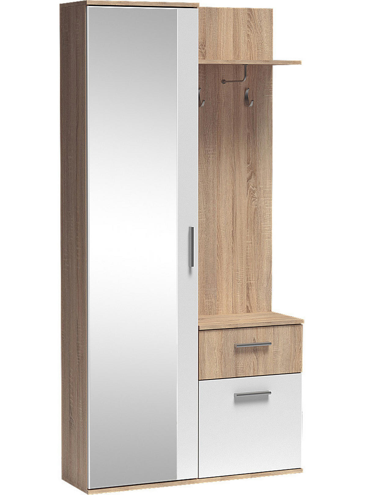 GARDEROBEN-SET Nex mit Spiegel, Haken & Stauraum – 97/195/30 cm – Sonoma Eiche/Weiß - Sonoma Eiche, Holzwerkstoff (97/195/30cm) - WFL GROUP