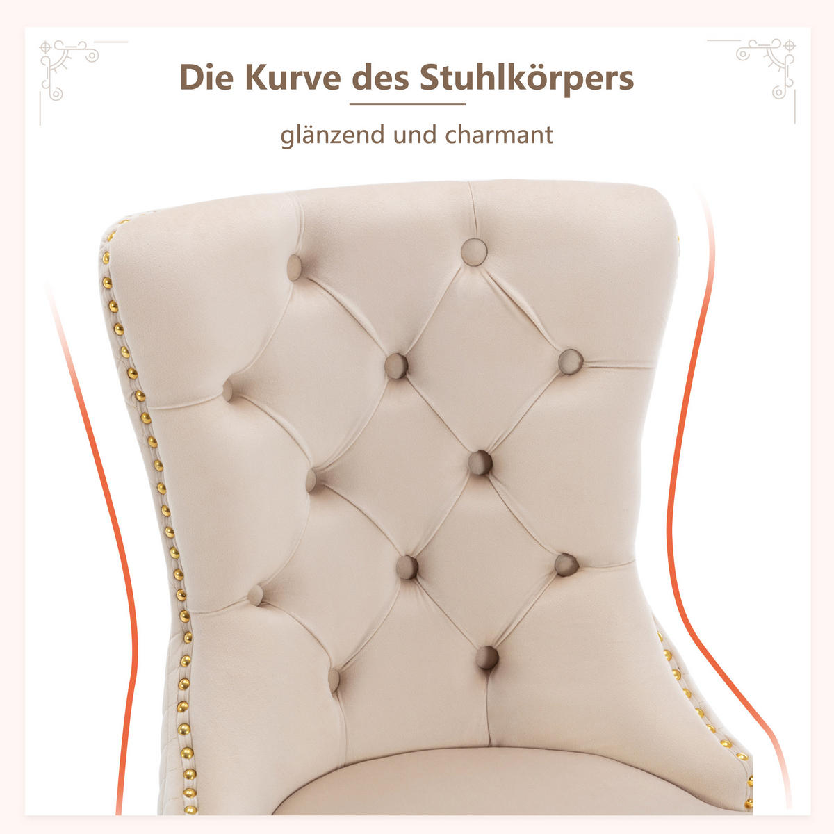 ESSZIMMERSTUHL 2-Tlg Samt Beige Gold, Nagelkopf, Gold Beine - Beige, Textil (50.5/95/45cm) - FLIEKS