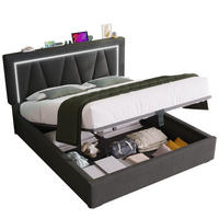OBLAZINJENA lanena postelja 140/200 cm z LED osvetlitvijo, USB in USB-C priključkom ter shrambo, Siva - siva, tekstil (140/200cm) - Redom