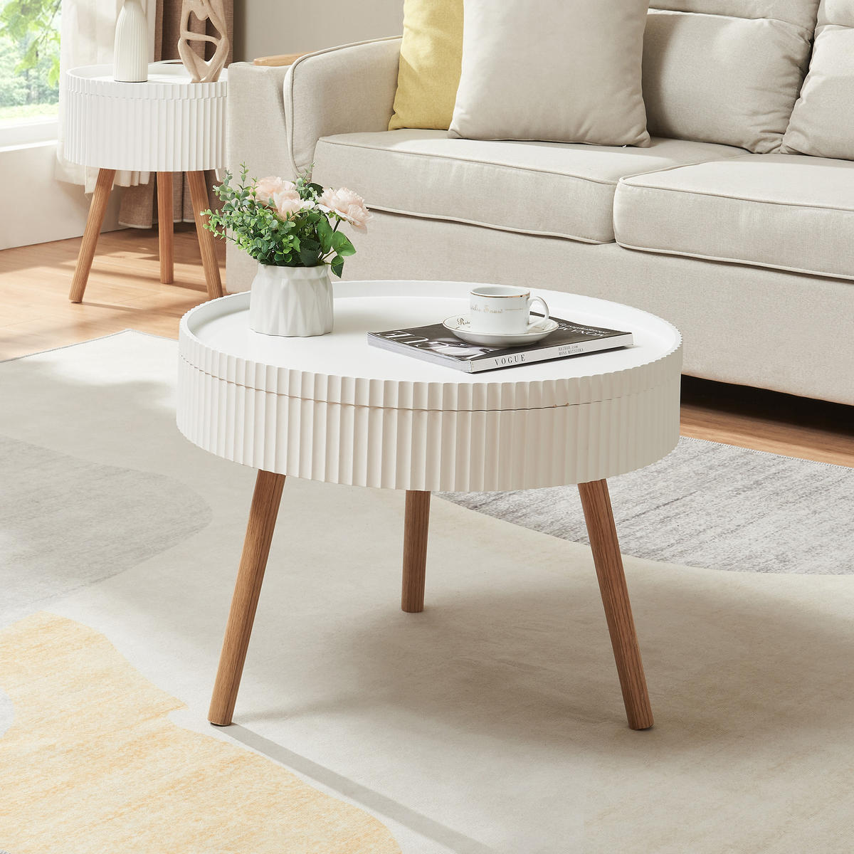 KONFERENČNÍ STOLEK Bongard II 60/45 cm - bílá/hnědá, dřevo/kompozitní dřevo (60/60/45cm) - [en.casa]