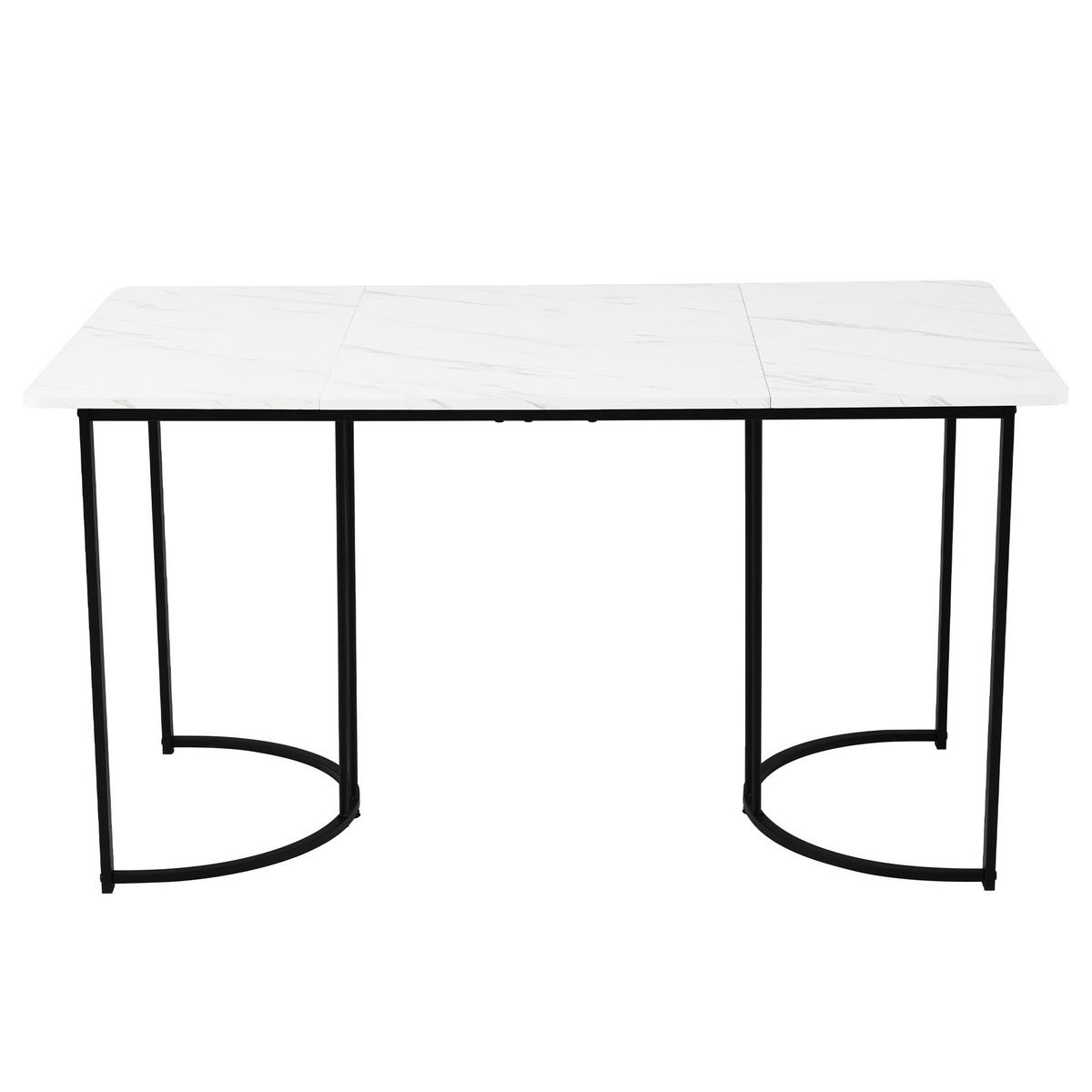 ESSZIMMER-SET 5-tlg mit Marmor-Spanplatten-Tisch 140x80, vier Samtstühlen mit verstellbaren Metallbeinen, weiß-schwarz - Schwarz, Holzwerkstoff (80/75/140cm) - Luhomfu