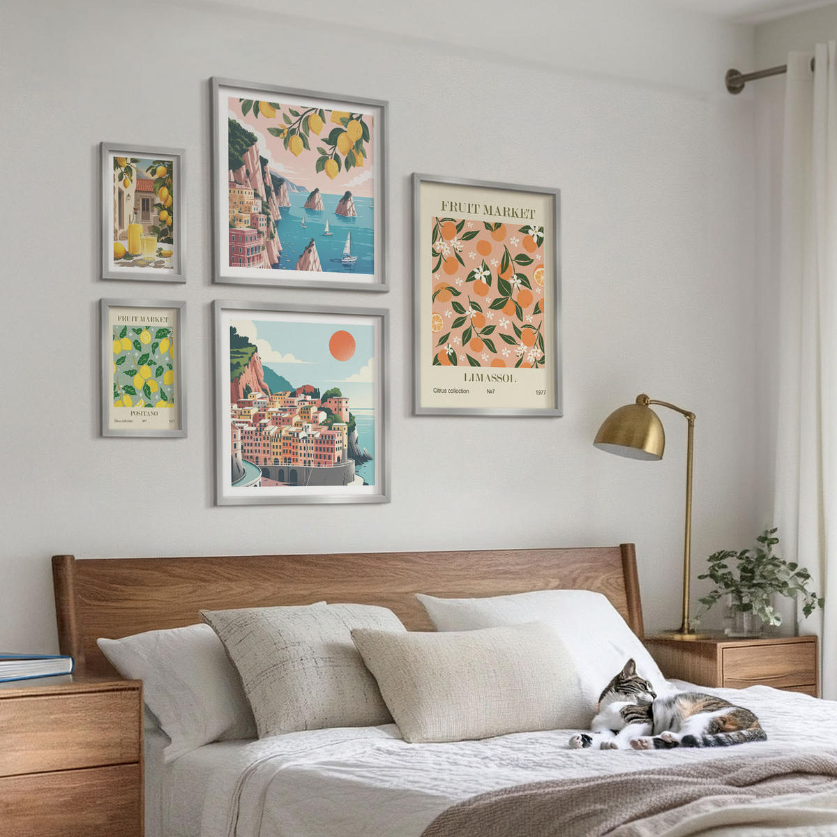 BILDER SET 5er Set - 50x50 cm & 20x30 cm & 40x60 cm Silberner Rahmen - Abstrakte ästhetische Berge - Silberfarben, Kunststoff (40/60cm) - TULUP