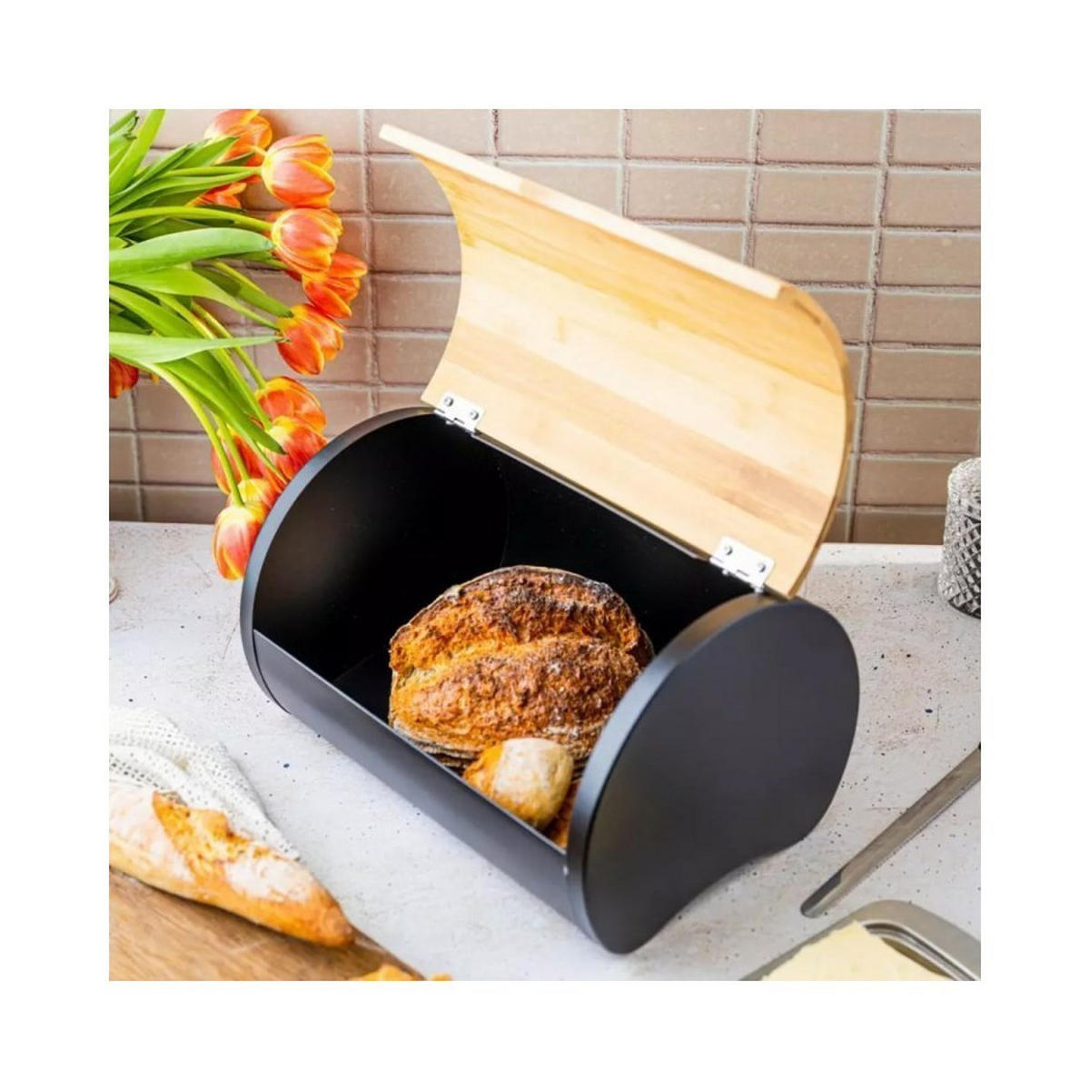 BROTKASTEN Schwarz 32/24/20.5 cm KB7711 - Schwarz, Metall (24/20.5/32cm) - Klausberg 