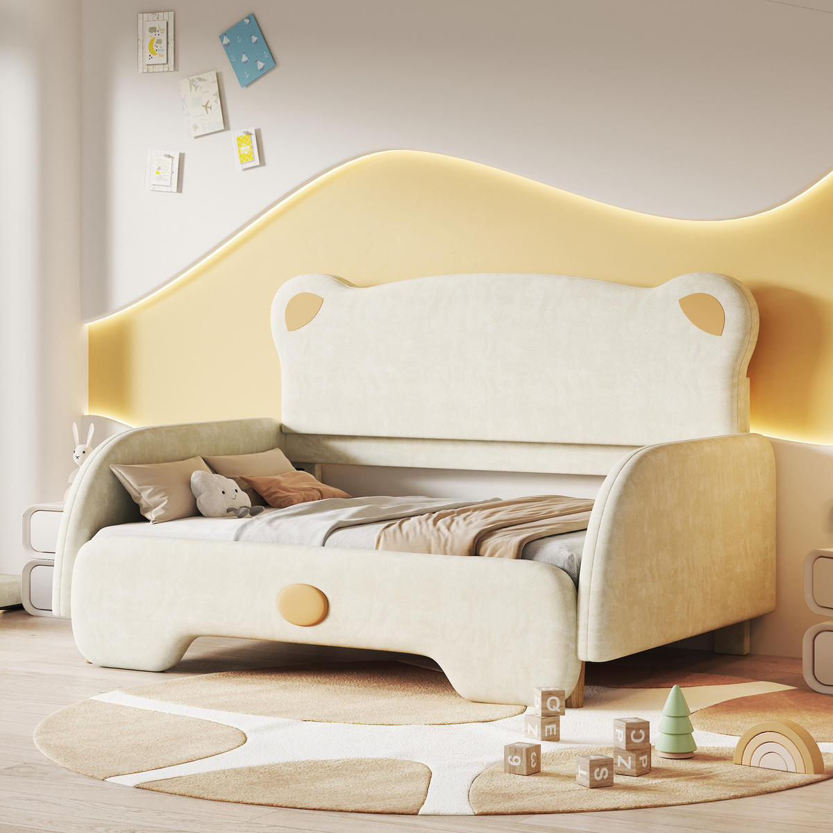 KINDERBETT 140x105cm&140x200cm mit Holzlatten, Beige - Beige, Holz (140/200cm) - KOMHTOM