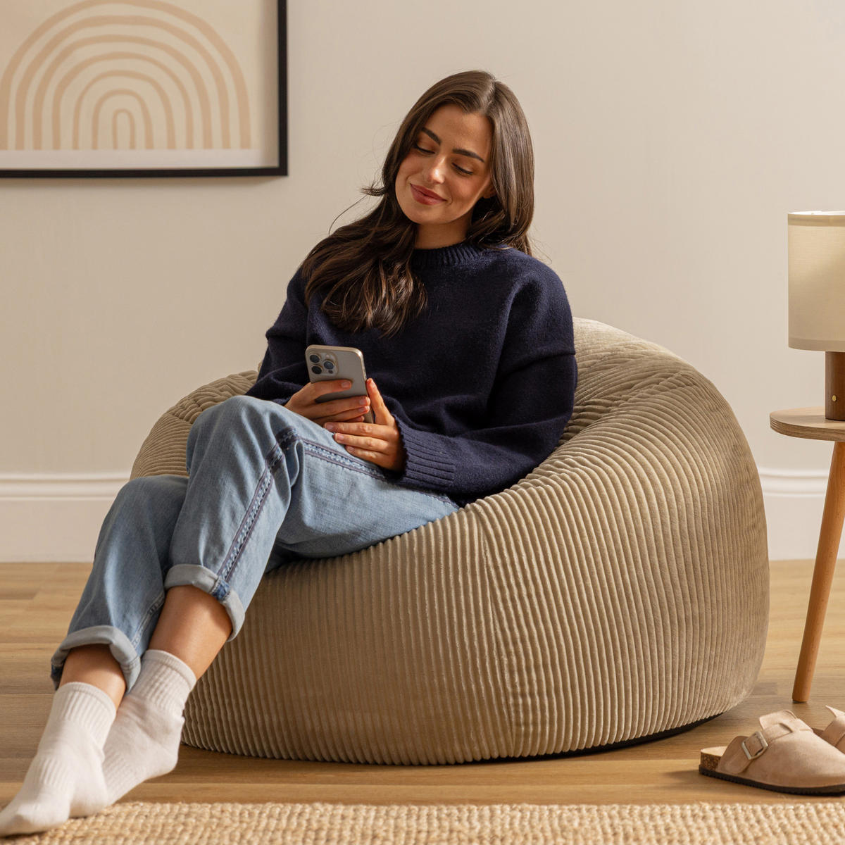 SITZSACK Klassisch Kingston, Cord - Beige, Textil (85/50/85cm) - icon