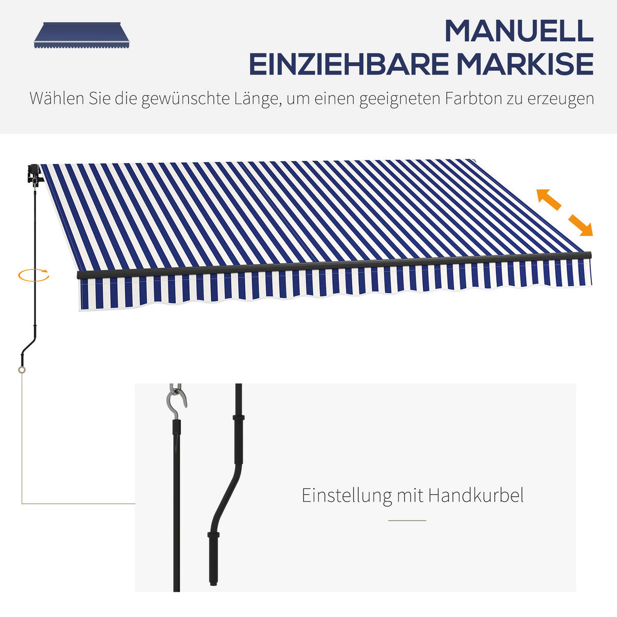 MARKISE, Blau+Weiß, Polyesterstoff, Aluminium - Blau, Metall (290/1/350cm) - Outsunny