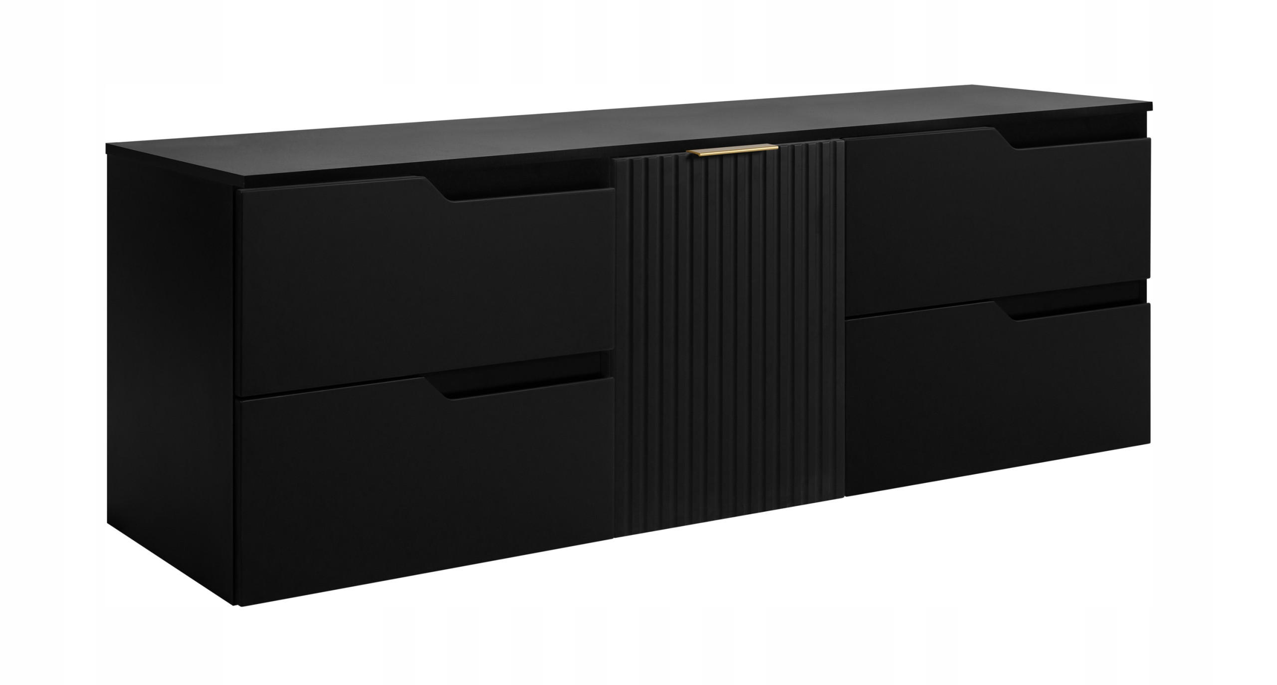 WASCHBECKUNTERSCHRANK MODERN 160 cm mit Arbeitsplatte Farbe: Schwarz mit geriffelter Vorderseite Farbe: Schwarz - Schwarz - Schwarz, Holzwerkstoff (160/57/46cm) - Rodan