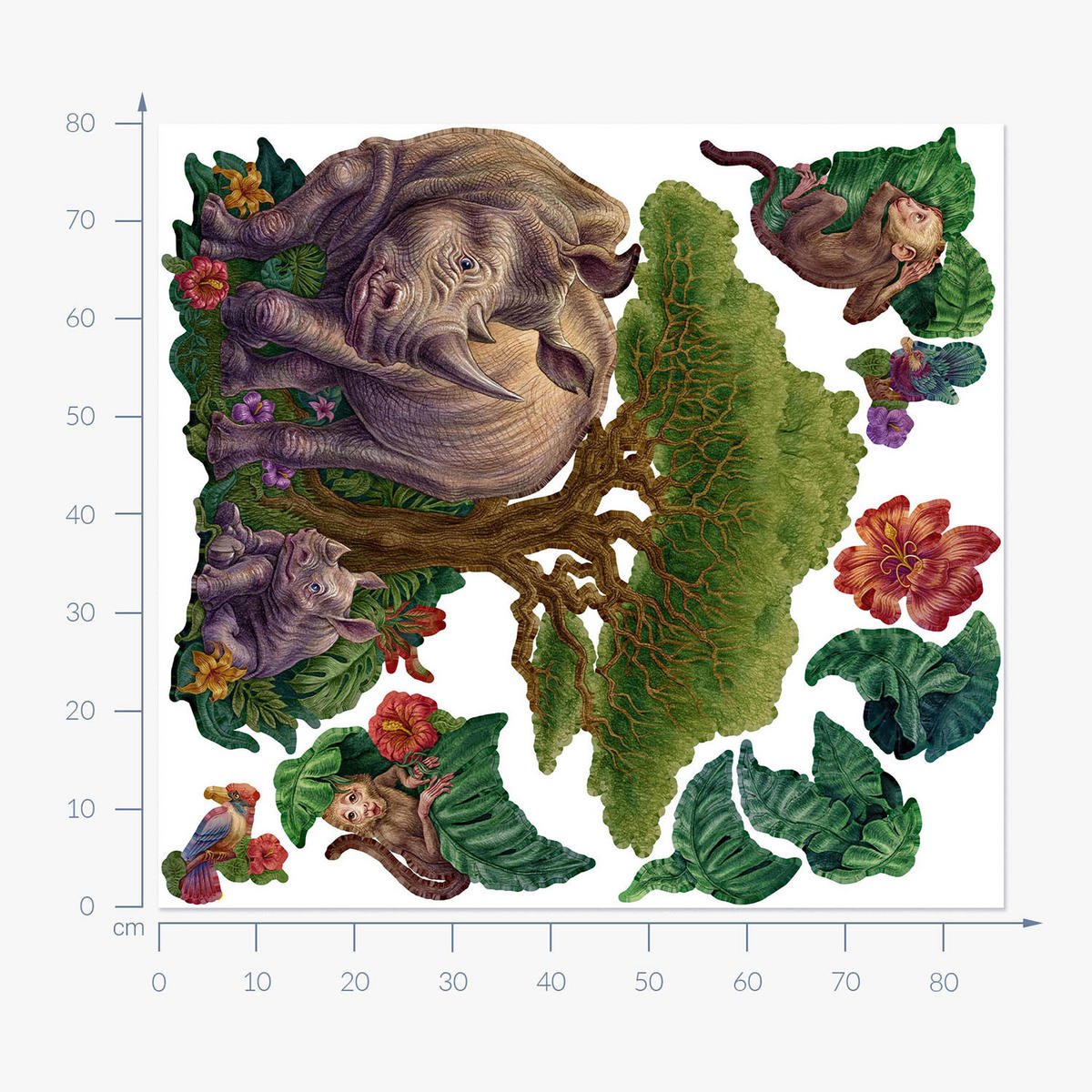 WANDAUFKLEBER 80x86cm - Zeichentrick-Wildtiere - Multicolor, Kunststoff (80/86/0.1cm) - Wallfluent